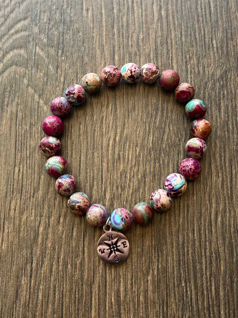 Colorful Beaded Compass Charm Bracelet